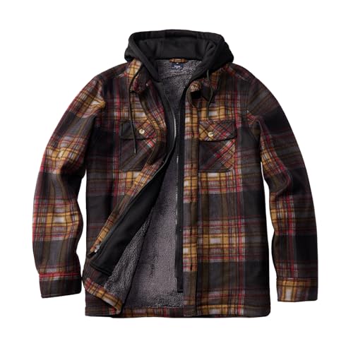 Image of TanBridge Men's Cotton Plaid Shirts Jacket Full Zip Fleece Flannel Sherpa Lined Hoodies Heavyweight Hoodies Jacket for Men