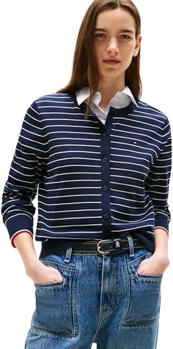 Tommy Hilfiger Damen Cardigan Jersey Stitch Elegant, Mehrfarbig (Dark Night Navy/Ivory Silk STP Gs), XXS 1