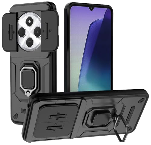 Image of SHINESTAR Tough Armor Redmi A4 5G / Redmi 14C 5G / Poco C75 5G / Poco M7 5G Bumper Back Case Cover | Ring Holder & Sliding Camera Shield Cover | 360 Degree Protection Back Case Cover (Black)