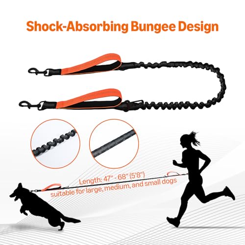 Amazon Basics Hands Free Dog Leash with Running Bag, Adjustable Waist Belt, Dual Padded Handles, Reflective Bungee Leash for Walking, Jogging, Hiking, Fits Small to Large Dogs (Up to 150 lbs) view 4