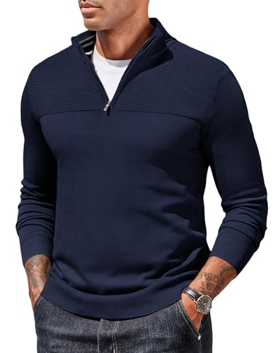COOFANDY Maglione da Uomo 1/4 Zip Casual Maglione con Zip