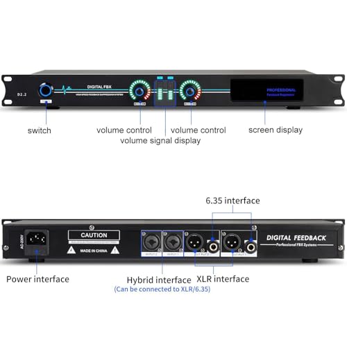 Professional Feedback Suppressor, con entrada y salida dual, compatible con micrófonos con cable e inalámbricos, coro en escenario, micrófonos gooseneck para conferencias y micrófono de diadema/de solapa miniatura 4
