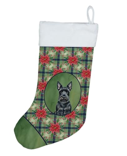 Caroline's Treasures Scottish Terrier Christmas Poinsettas Holiday Stocking Double-Sided Print, Polyester Suede,11x18, Made in USA