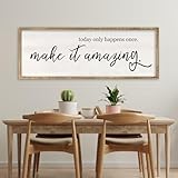 RLWangChao Today Only Happens Once Make It Amazing Wall Art Decor 32x12 Inch Large Inspirational Quote Sign Rustic Living Room Vintage Wood Frame Office Motivational Home Wall Hanging (Wood)