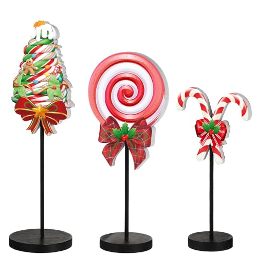 3 Pcs Christmas Candy Table Decorations Red Green Christmas Table Centerpieces Christmas Wooden Signs Tabletop Decor for Home Xmas Holiday Kitchen Party Decor