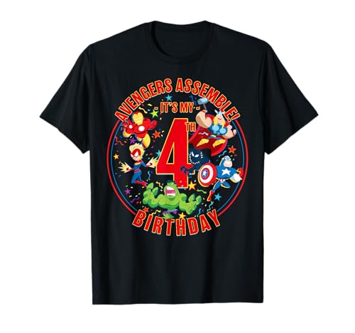 Marvel Avengers Assemble It's My 4th Birthday T-Shirt Small - image 1