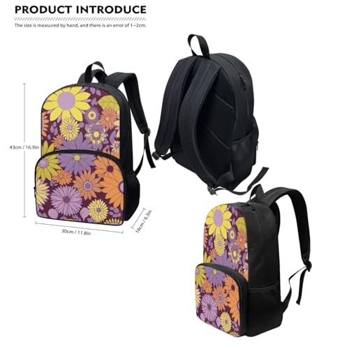 Modysero Personalized Boys Girls Backpack Set 2 Piece Purple Yellow Daisy Kids Bookbag with Lunch Box Cute Fashion School Daypack Set for Students4