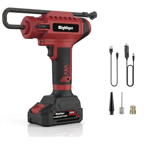 MIGHTIGER Power Cordless Tire Inflator 20V Mini Air Compressor DC 12V Portable Handheld Car Drill...