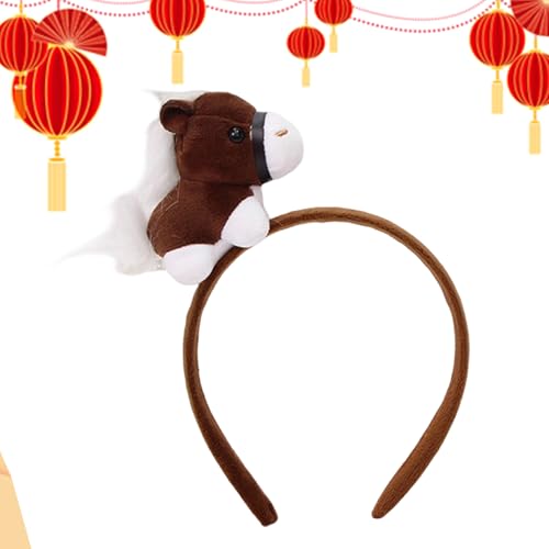 zwxqe Horse Headband, Plush Animal Costume Headwear, Soft Cute Horse Ears Design, Comfortable Lightweight Fit, Fun Hair Accessory for Chinese New Year Greetings Family Photos Stage Performances