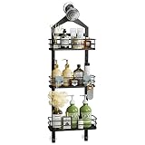 Thideewiz 3 Tier Hanging Shower Caddy over Shower Head, Anti-Swing Black Adjustable Rustproof Shower
