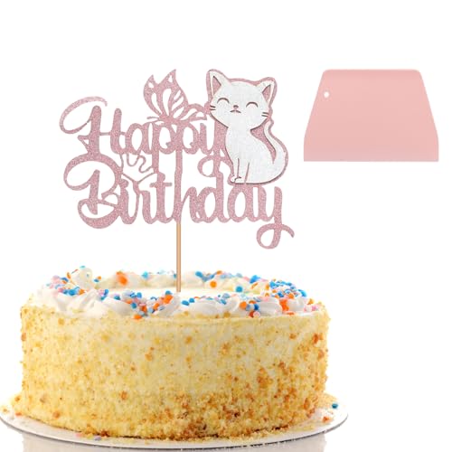 KQDRAVINE Decoração de aniversário gatos com gato com raspador para bolos, decoração de festa de aniversário gato, para festa de boas-vindas ao bebé com tema de gatinhos e festa