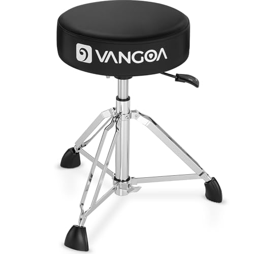 Vangoa Drum Throne Siège hydraulique VDT20 – Siège de tambour rond, rembourré, réglable, épais, avec pieds antidérapants et double entretoises, noir