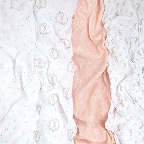 aden + anais Essentials Muslin Swaddle Blankets for Baby Girls and Boys, Newborn Receiving Blanket for Swaddling, 100% Cotton Baby Swaddle Wrap, 4 Pack, Blushing Bunnies