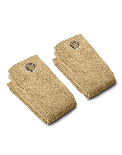 Image of Saral Home Tic tac Chenille Blackout Window Curtains 2PC, Gold. 4x5 Ft