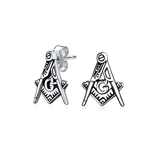 Boucles d'oreilles maçonniques carrées compas argent sterling .925 mixte
