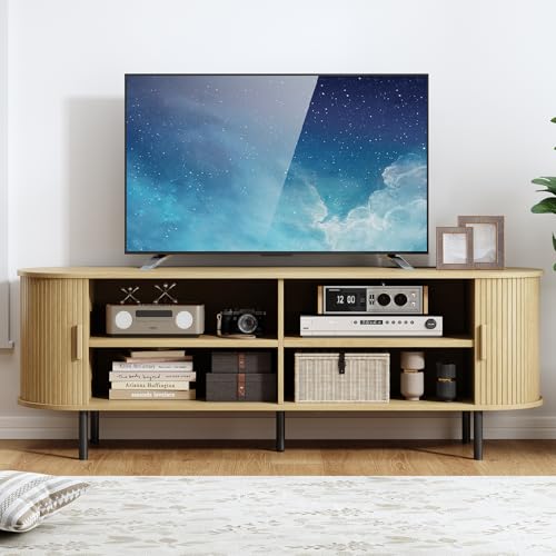 Image of ComfyCorner 63 inch Mid Century Modern TV Stand with Sliding Doors for 65 inch TV