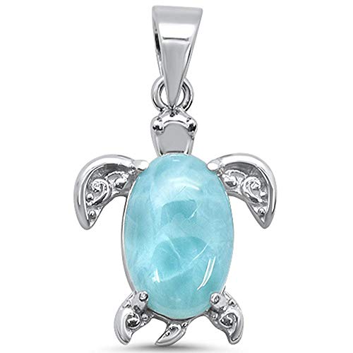 CloseoutWarehouse Oval Natural Larimar Swirl Turtle Charm Pendant Sterling Silver