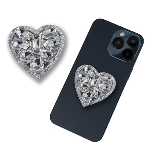 Heart Phone Grip, Cute Diamond Collapsible Grip Stand Holder for Smartphone Tablet, Magnetic Mount, Accessories Compatible with Phone Grip for iPhone and More