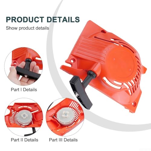 Image of Recoil Starter for Baumer-AG / SX62 / 62cc / and DMC6200CS / Chainsaws, Replacement Pull Start Assembly for 62cc Models, Orange