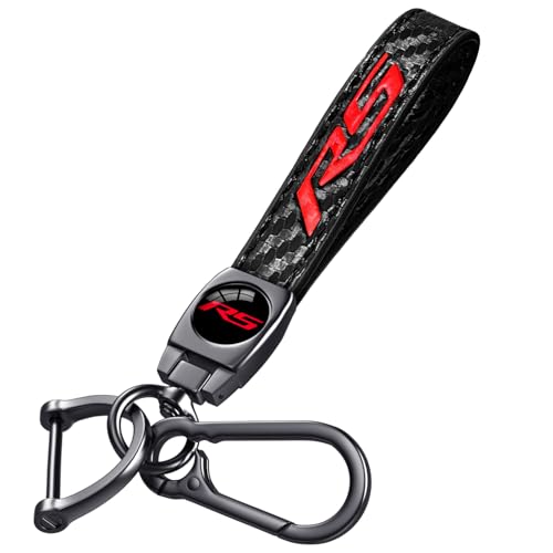 Image of Black RS Car Keychain, Premium Metal & Carbon Fiber Texture Leather, Anti-Scratch Anti-Drop, Compatible with Chevy Camaro Cruze Equinox Blazer Traverse Monza Trackerc Cars, Black with Red RS Emblem