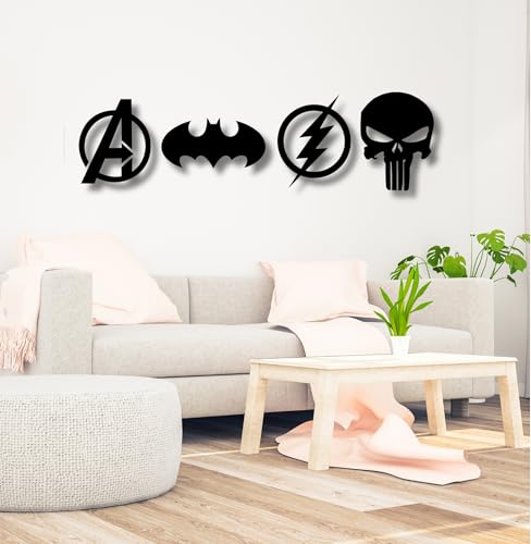 Image of TWIGGY Superhero 6mm MDF Wooden Wall Decor Set for Home, Office, or Gaming Room, Gift, Anime (pack of 4 | The Batman,Punisher,Avengers,Flash)