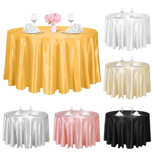 Nappe ronde de mariage jaune 275cm dissimule pieds table - 3