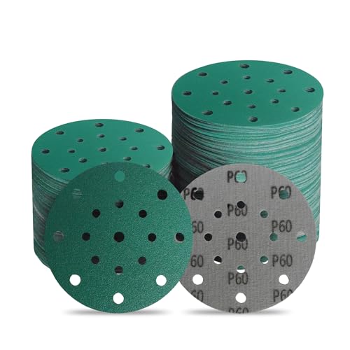 Image of 6-Inch 17-Hole 60 Grit Zirconia Alumina Hook & Loop Sanding Discs, Heavy-Duty Polyester Film Backing, Wet /Dry Anti-Clog for Random Orbital Sanders - Wood, Automotive, Metal - 50 Pack
