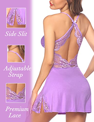 Avidlove Sexy Nightgowns For Women Lingerie Lace Chemise Sleepwear Babydoll Teddy Lingerie Light Purple #TOP2