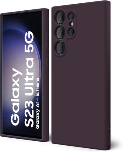 Image of DIZORO for Samsung Galaxy S23 Ultra Phone Case Liquid Silicone, Cute Thin Slim Soft Rubber TPU Plain Smooth Gel Back Cover for Women Girl Men, Matte Solid Protective & Shockproof Bumper Deep Purple.