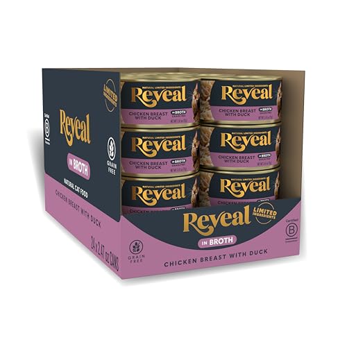 Image of Reveal Chicken & Duck in Broth Wet Cat Food 24-Pack 2.47 oz Cans | 100% Natural, High Quality Protein, Limited Ingredient, Grain Free, No Fillers, No Artificial Additives, No By-Products