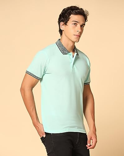Image of INKKR Men's Solid Polo Collared Neck T-Shirt Combo (L.Green,L.Blue)-M