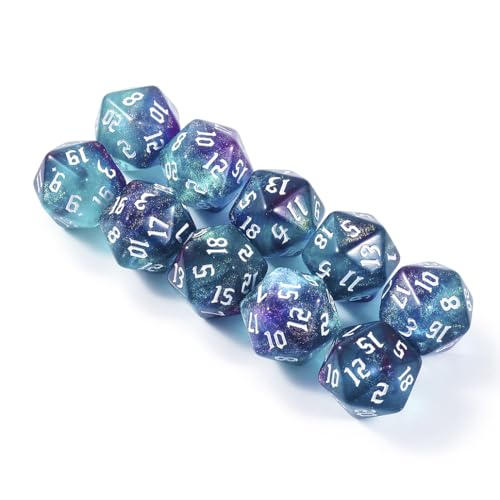 Yourandoll 10 STÜCKE Polyedrische Würfel Doppel-Farben 20mm D20 Würfel Dice Spielwürfel for DND RPG Tischspiele (Grün Lila)
