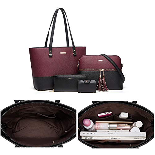 Image of Women Fashion Synthetic Leather Handbags Tote Bag Shoulder Bag Top Handle Satchel Purse Set