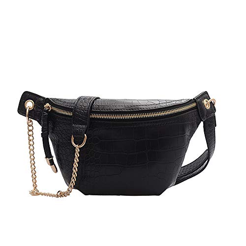 LENAZI Women s Fashion PU Crocodile Print Waist Bag Chest Pocket Fanny Pack Bum Bag Hip Bag Travel Pouch (Black)