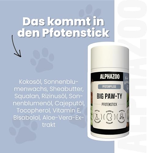 alphazoo Big Paw-ty Pfotenstick 25 g - Pfotenpflege für Hunde - Pfotenbalsam gegen trockene Pfoten - Schutz vor Kälte, Streusalz & Austrocknung - natürliche Pflege mit Kokosöl, Sheabutter & Aloe Vera