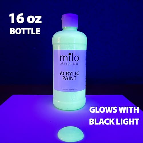 Image of milo Glow in the Dark Acrylic Paint, Clear Phosphorescent Glow, 16oz Bottle | Glows UV in Black Light, Easy Light Glow Activated, Made in the USA, Safe & Non-Toxic, Painting in the Dark, Quart