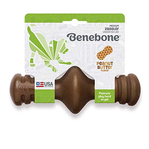 Benebone Zaggler Rolling Dog Chew Toy for Aggressive Chewers, Real Peanut, Made in USA, Medium