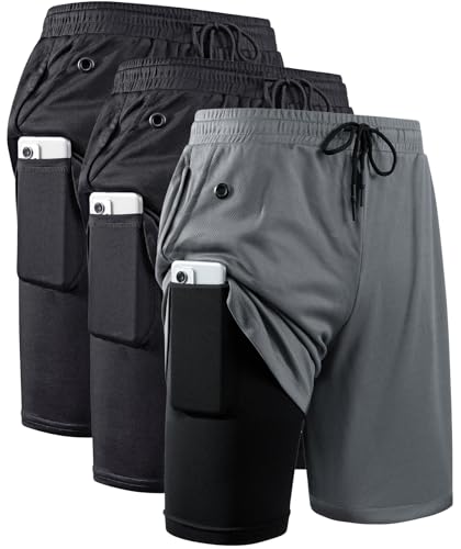 Image of JWJ Men's 2 in 1 Workout Running Shorts 7 Inch Lightweight Athletic Gym Shorts with Compression Liner