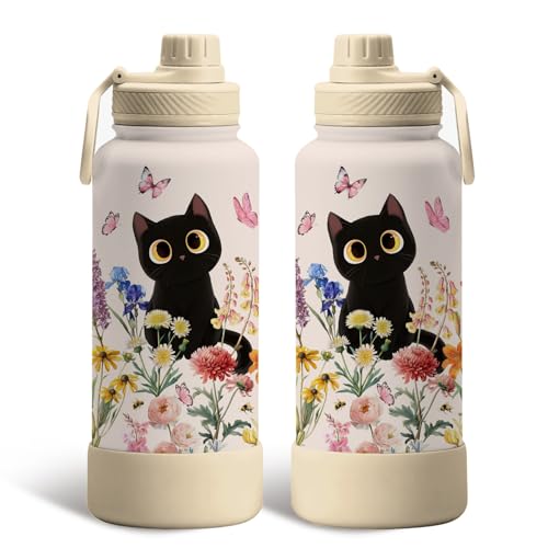 Gift for Cat Lovers - 34oz Black Cat Water Bottle for...