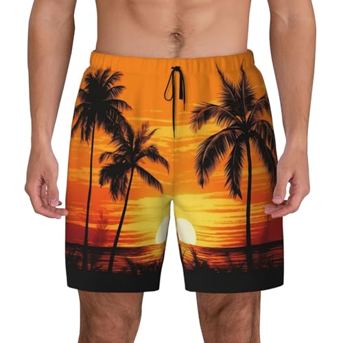 Short de bain pour homme à motif palmiers tropicaux et coucher de soleil