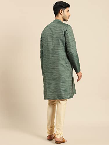 Image of Men's Black Art Silk Regular Fit Ethnic Motifs Kurta | Indian Kurta | Festive Ethnic Kurta with Embroidered Packet