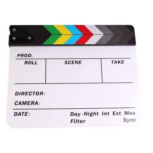 PMLAND Professional Studio Camera Photography Video Acrylic Clapboard Dry Erase Director Film Movie Clapper Board Slate with Color Sticks 10 x 12 Inch (White)
