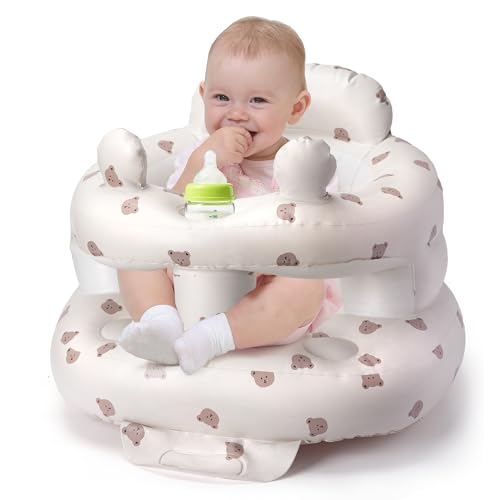 Zolirao - Asiento inflable para bebé de 3 a 36 meses, silla de suelo con bomba de aire integrada, sin BPA y fácil de limpiar, asiento de alimentación de apoyo con bonito diseño de oso (oso)