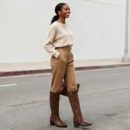 Image of Easyfox Womens Knee High Boots Chunky Low Heel Round Toe Tall Long Boots