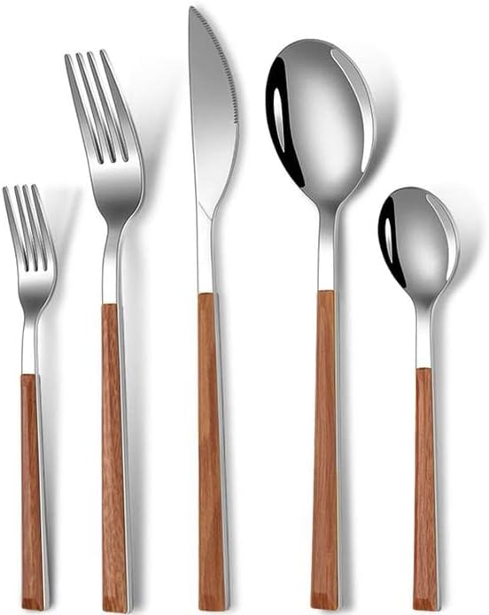 Juego de cubiertos de acero inoxidable de 20 piezas, tenedores, cucharas, servicio para 4, juego de vajilla para comer en casa, incluye tenedor,