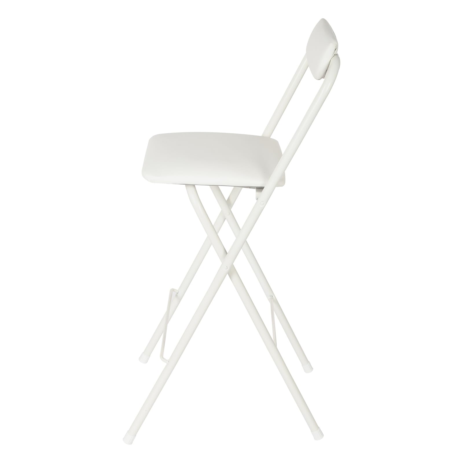 LOYALHEARTDY 1 Pcs Folding Stool, 27.5 in Folding Counter Height Bar Stool with Backrest Cushioned Padded Folding Stool Portable Bar Stool for Camping Kitchen Home Office (White, 27.5 in)