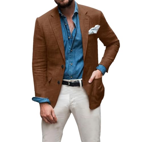Men Linen Blazer Slim Fit Classic Summer Beach Prom Wedding Suit Jacket Business Thin Coat