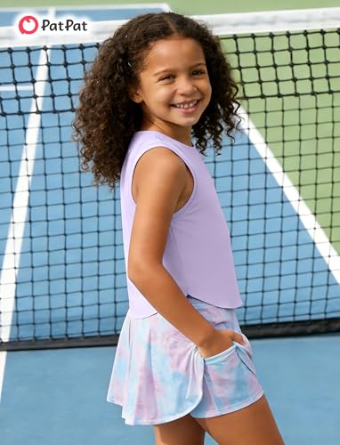 Image of PATPAT Girls Tennis Skirt Sets Moisture Wicking Tank Tops and Pleated Skirts 2 Piece Outfits Activewear Sets 5-12 Years