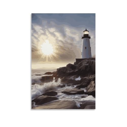 Peinture sur toile phare bord de mer et grand poster décoration murale