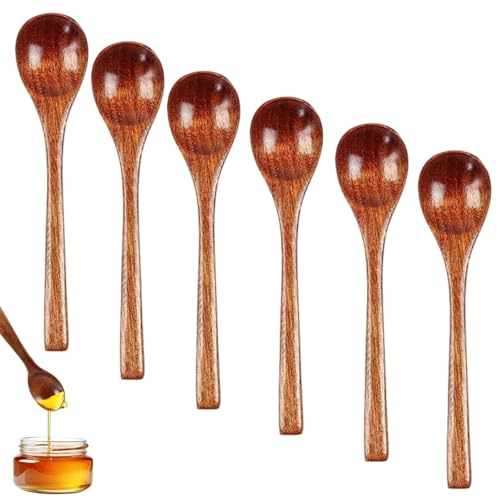 6 PCS Honey Spoon Wooden Teaspoons Natural Small Wooden Spoons, Wooden Honey Spoon for Hot Chocolate Honey Coffee Tea Sugar Rice, Wooden Spoon for Honey Kids Spoons Cooking Seasoning Kitchenware
